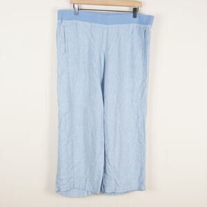 J Jill Love Linen 100% Linen Striped Cropped Wide Leg Blue Pants Womens Sz L